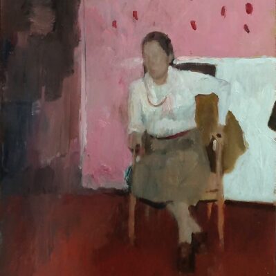 Peinture de Marc Dailly : Dame assise, huile sur bois 30x24 à vendre à la galerie Nakai